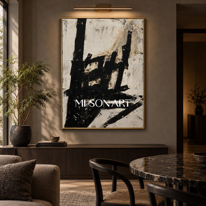 Black And White Abstract Art Minimalist Painting Rectangular Wall Art For Living Room Original Artist By Mesonart