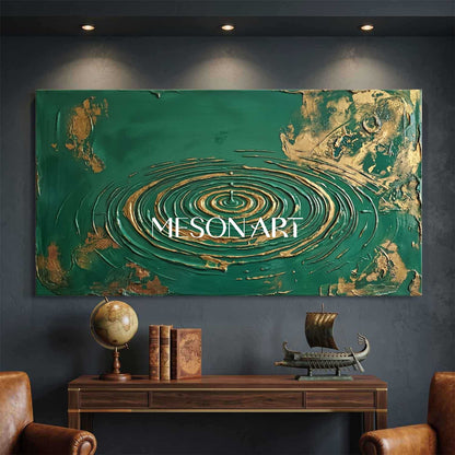 Large Green And Gold Abstract Wall Art For Modern Living Room Decor