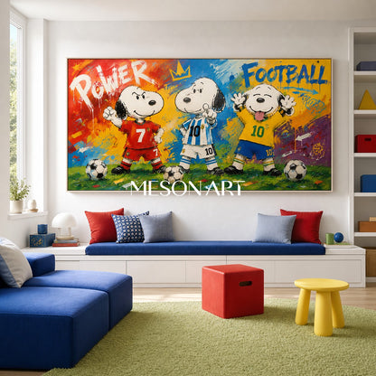 Vibrant Graffiti Football Art With Cartoon Dogs For Modern Living Room