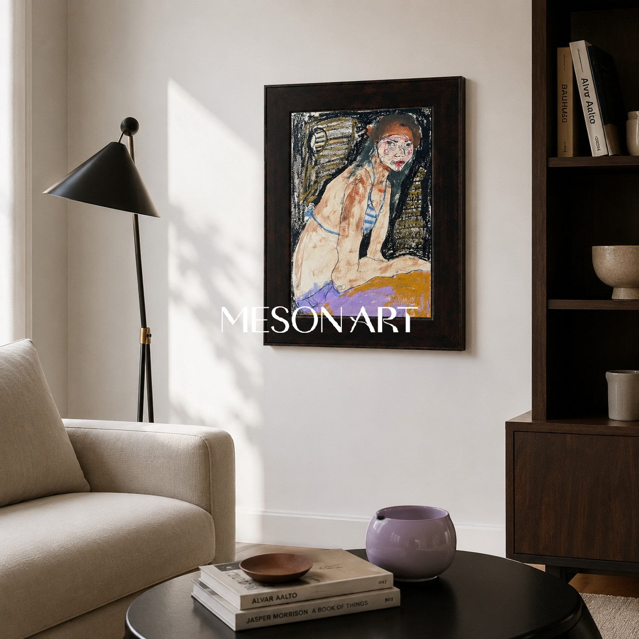 Brown And Black Contemporary Figurative Painting Original Artist Hand Painted Rectangular Wall Art Statement Artwork By Mesonart