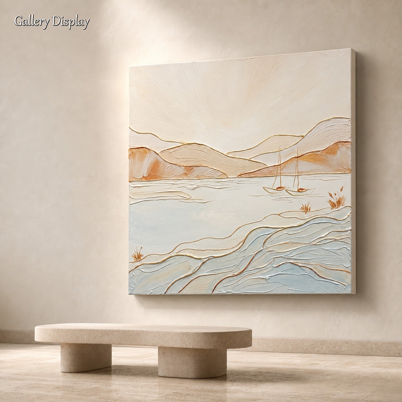 Arte minimalista in stile costiero con dettagli dorati per ambienti moderni