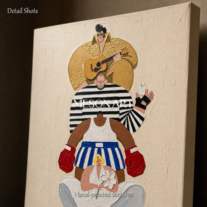 Abstract Pop Art Painting With Iconic Figures For Modern Living Room Decor