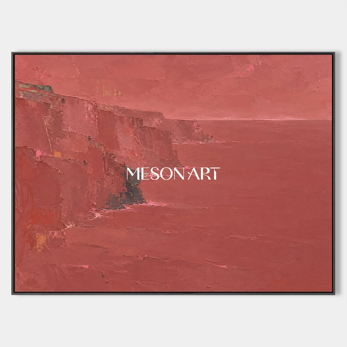 Red And Brown Abstract Landscape Minimalist Art Rectangular Palette Knife Painting By Mesonart