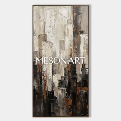 Abstract City Painting With Plaster Texture For Industrial Loft Living Room Decor