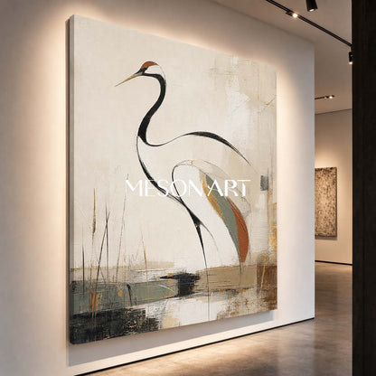 Minimalist Crane Painting Elegant Bird Art For Modern Home Decor