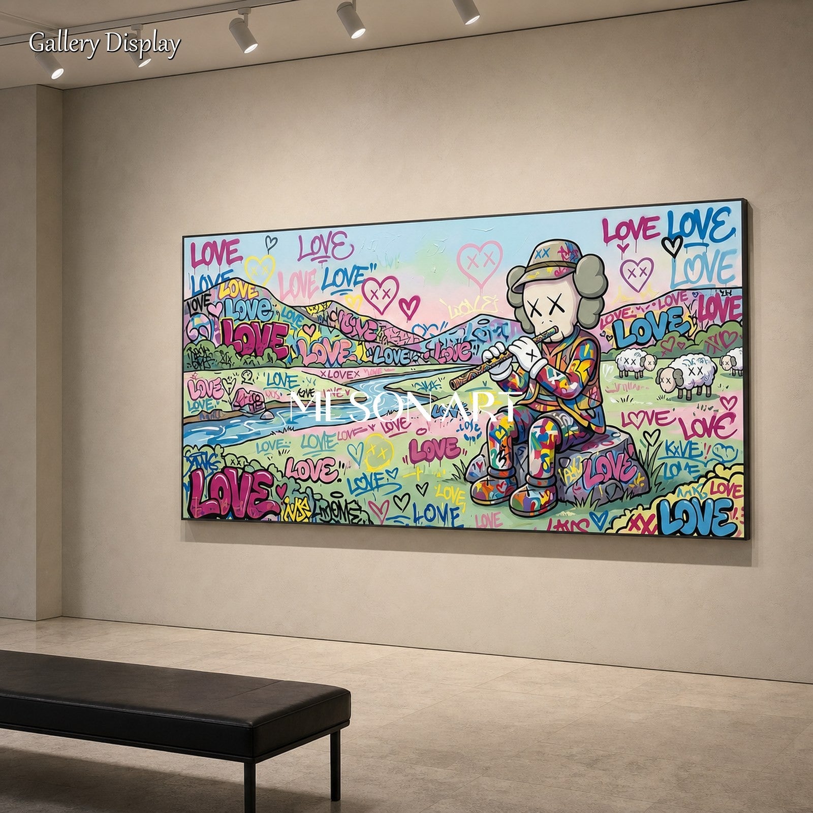 Vibrant Graffiti Pop Art Painting With Love Motifs For Modern Living Room Decor