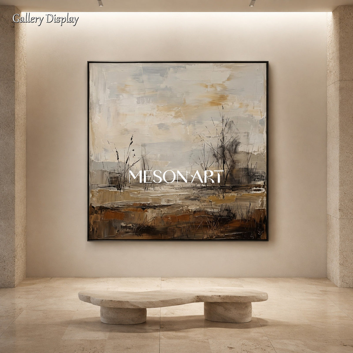 Beige And Brown Neutral Landscape Art Square Wall Painting Original Artist Hand Painted For Living Room By Mesonart