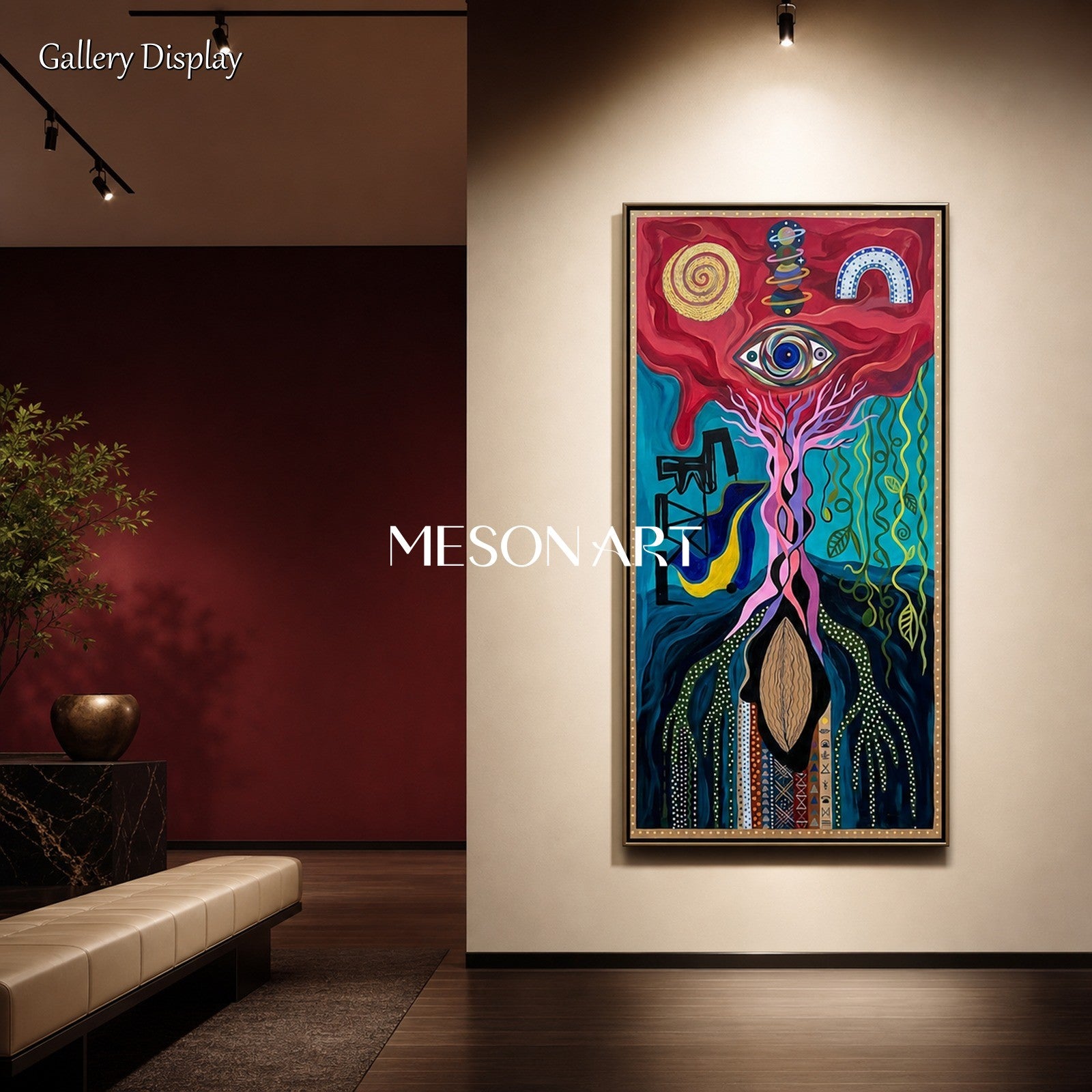 Surrealist Cosmic Eye Painting With Mystical Roots For Modern Eclectic Living Room Decor