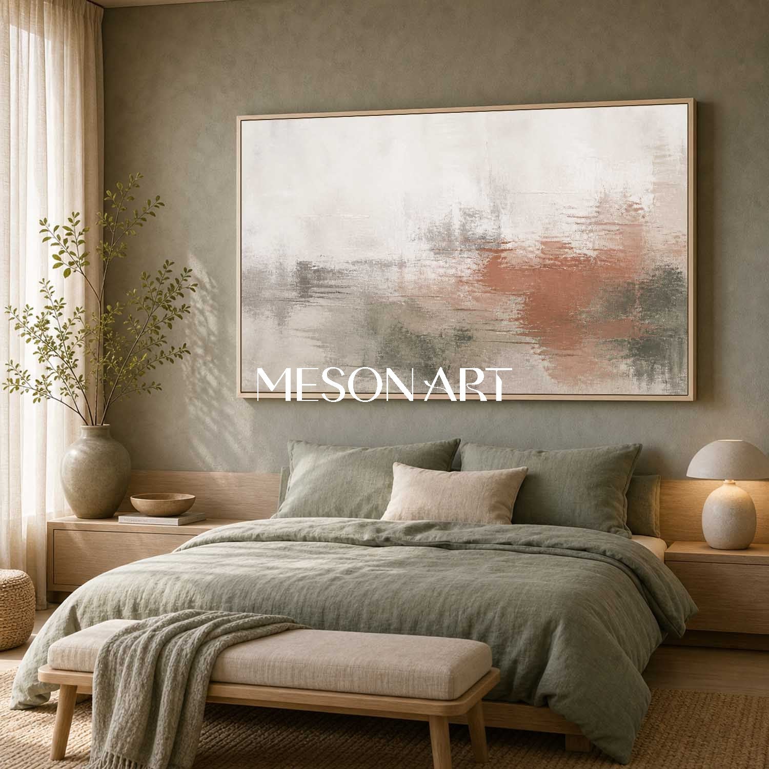 Abstract Minimalist Wall Art For Living Room And Bedroom With Soft Beige Gray Tones