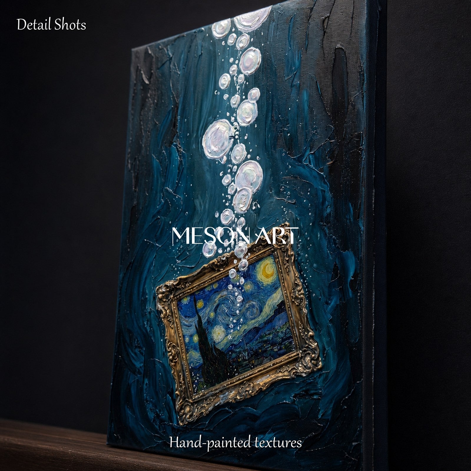 Blue And Gold Surrealism Figurative Contemporary Art Rectangular Wall Decor For Living Room By Mesonart