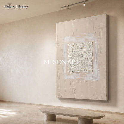 Minimalist Beige Abstract Art With Textured Relief For Modern Home Decor
