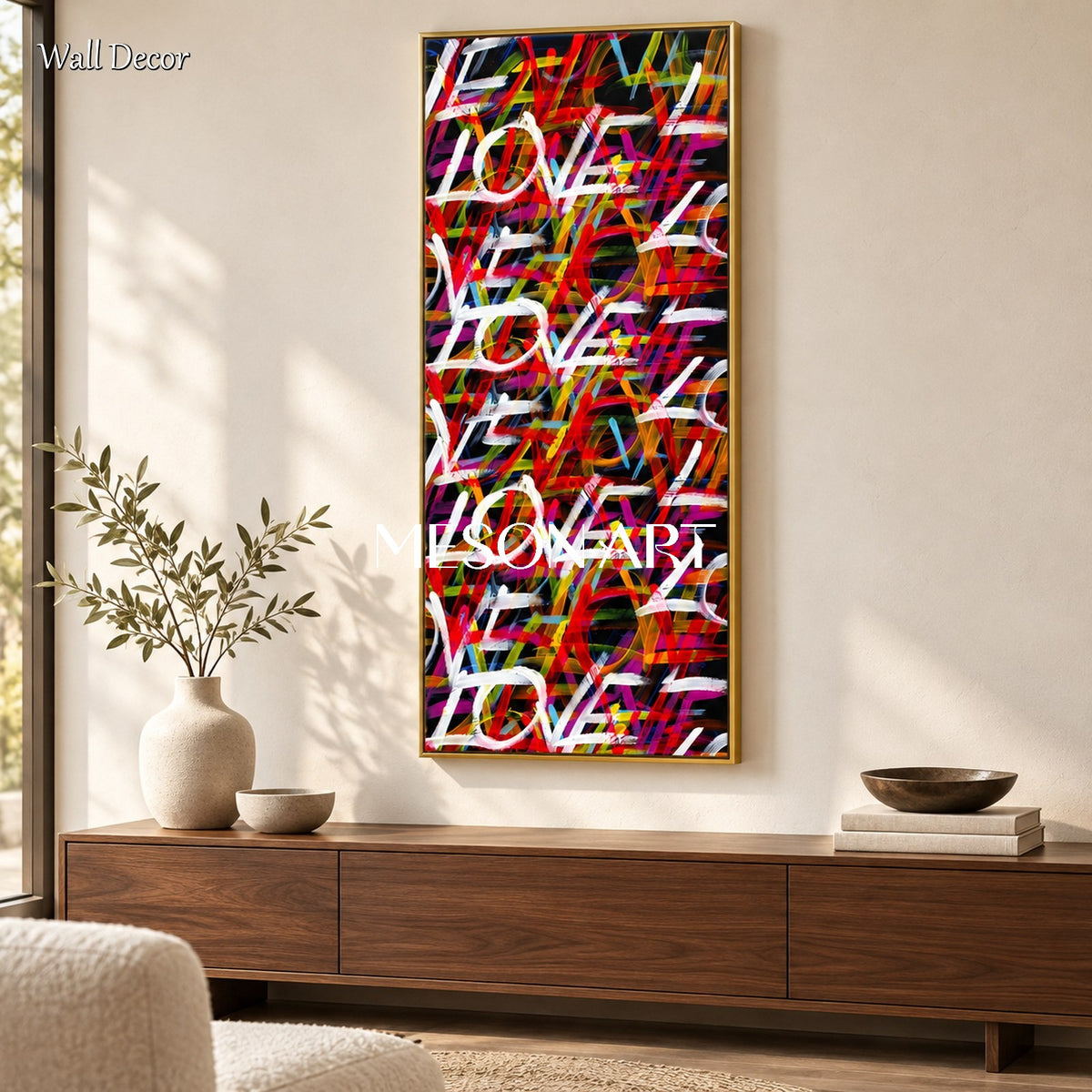 Black And Red Graffiti Love Art Panoramic Painting Original Artist Hand Painted Wall Decor For Living Room By Mesonart