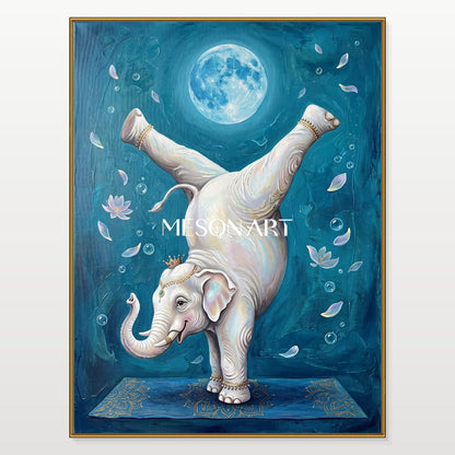Blue And White Abstract Art Yoga Elephant Surreal Rectangular Wall Decor By Mesonart