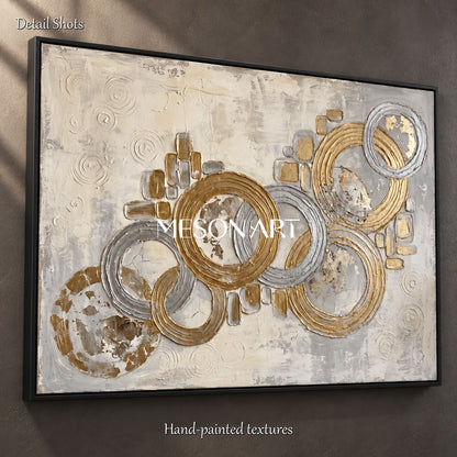 Gold And Gray Abstract Art Rectangular Wall Decor Original Artist Hand Painted By Mesonart
