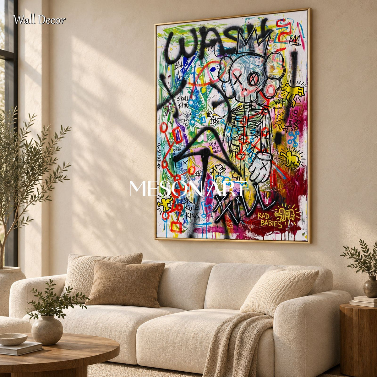 Black And White Kaws Style Original Wall Art Rectangular Canvas Painting For Living Room By Mesonart