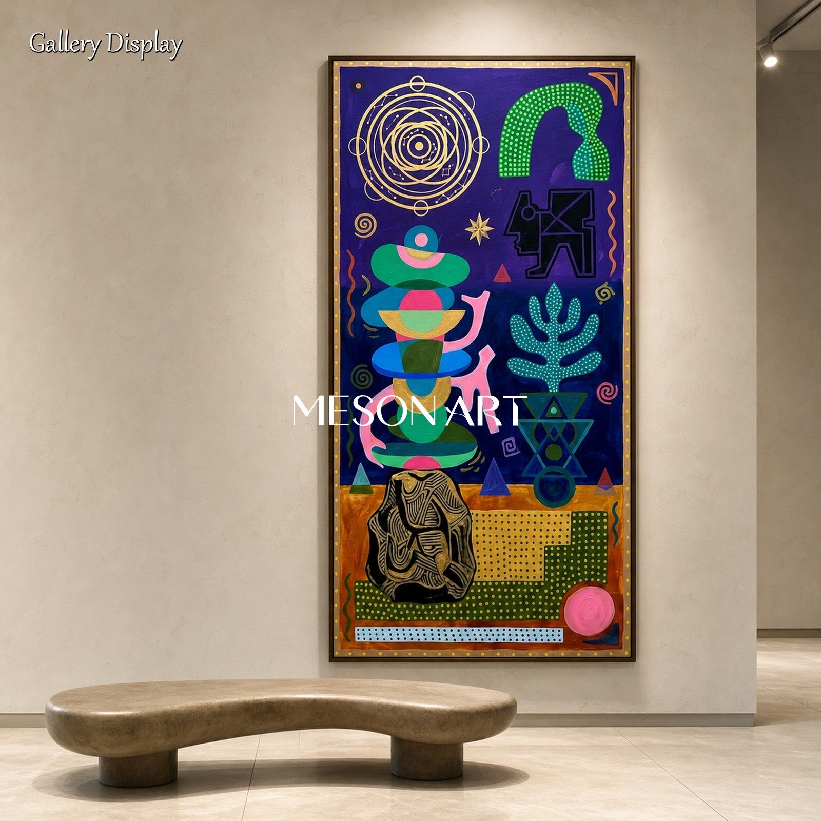 Surrealist Geometric Art Print With Gold Accents For Living Room Entryway Decor
