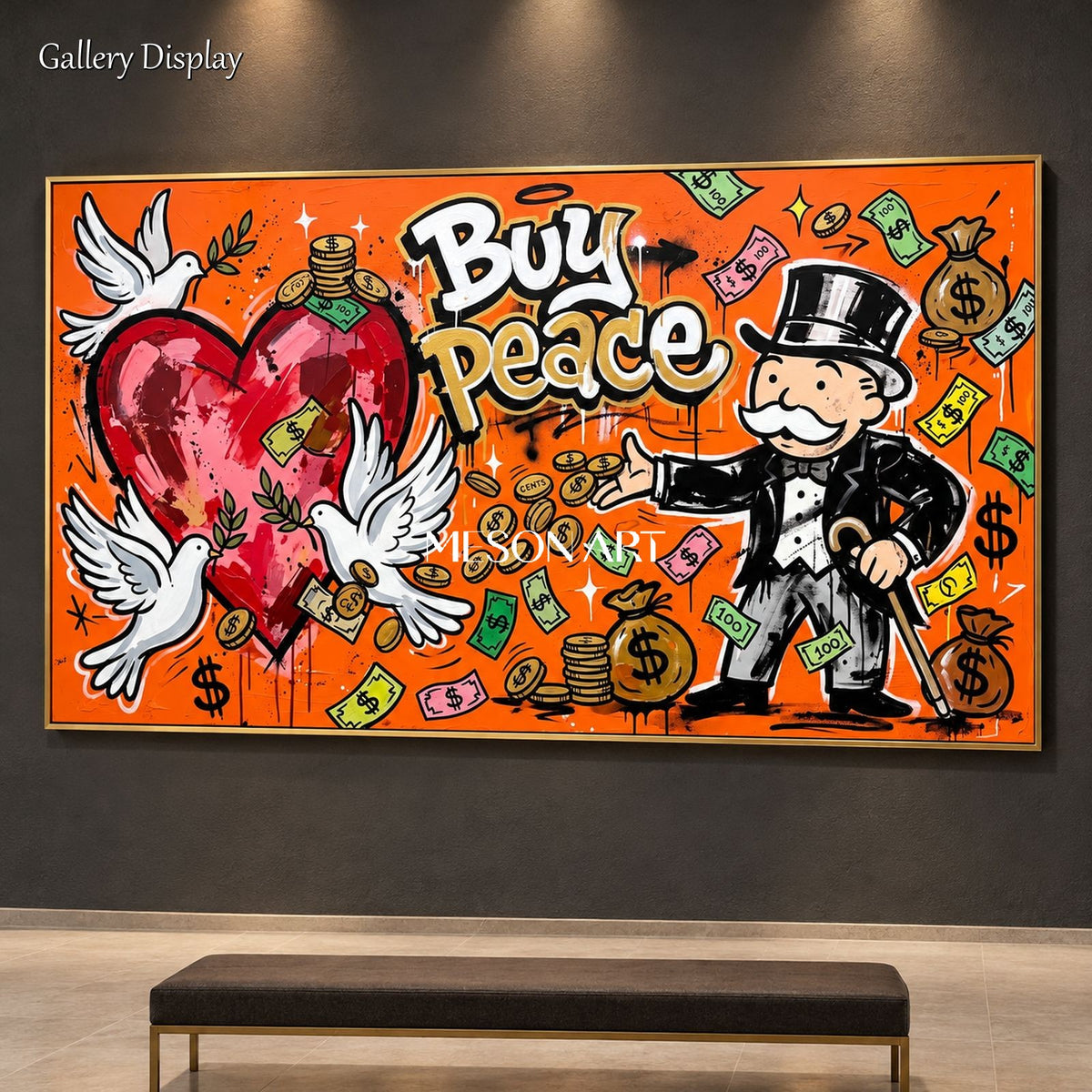 Orange Red Pop Art Graffiti Painting KAWS Style Cartoon Wall Decor For Living Room By Mesonart