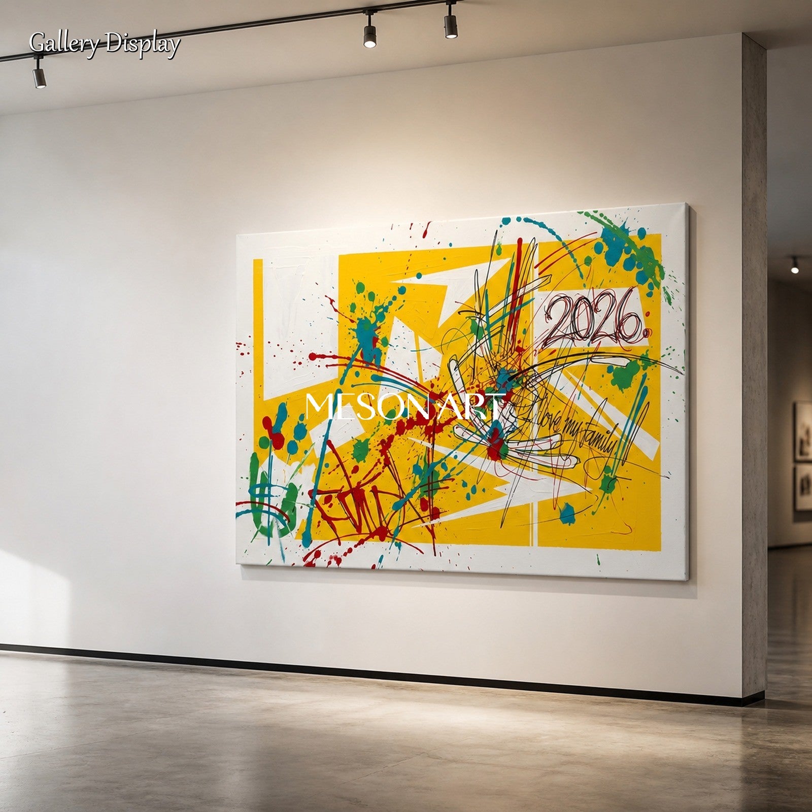 Yellow Banksy Style Painting Abstract Rectangular Wall Art For Living Room Original Artist By Mesonart