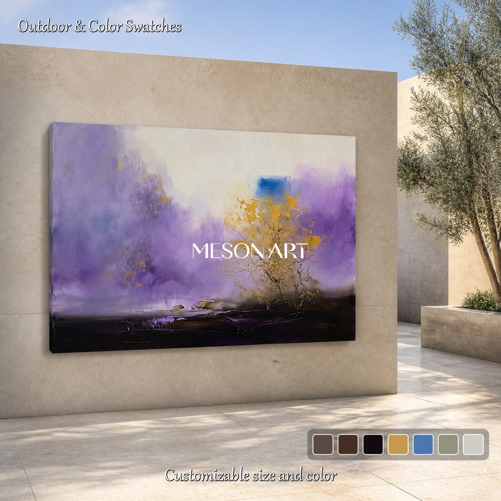 Purple And Gold Abstract Expressionist Art Rectangular Painting Original Artist By Mesonart