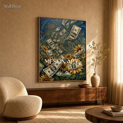 Blue And Yellow Surrealism Money Art Rectangular Wall Decor For Living Room Original Artist By Mesonart