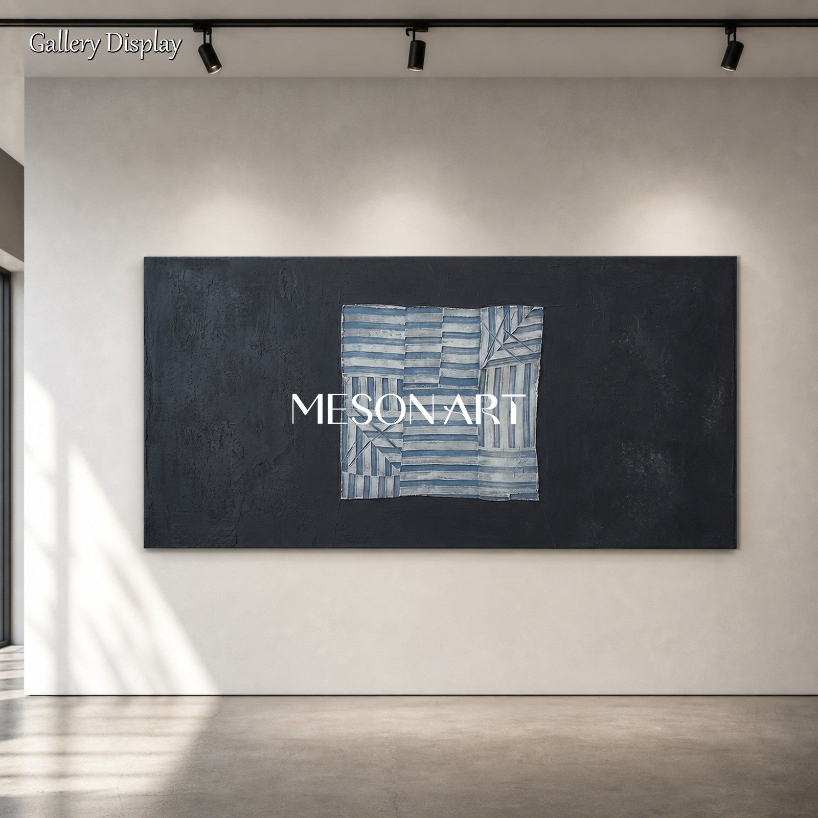 Navy Blue Abstract Art Painting With Smooth Texture For Modern Living Room Decor