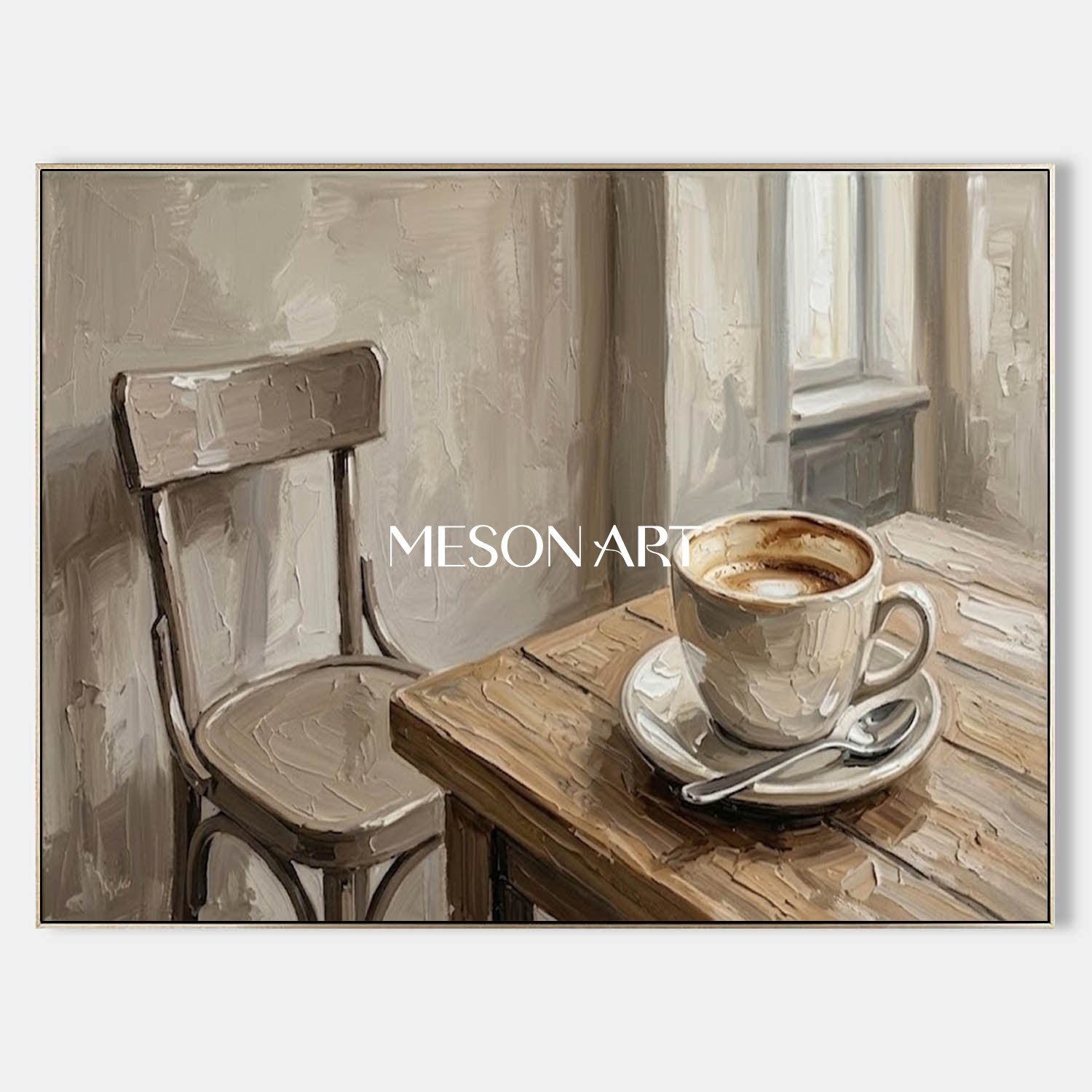 Impressionist Style Coffee Cup Painting With Textured Canvas For Cozy Home Interior Design