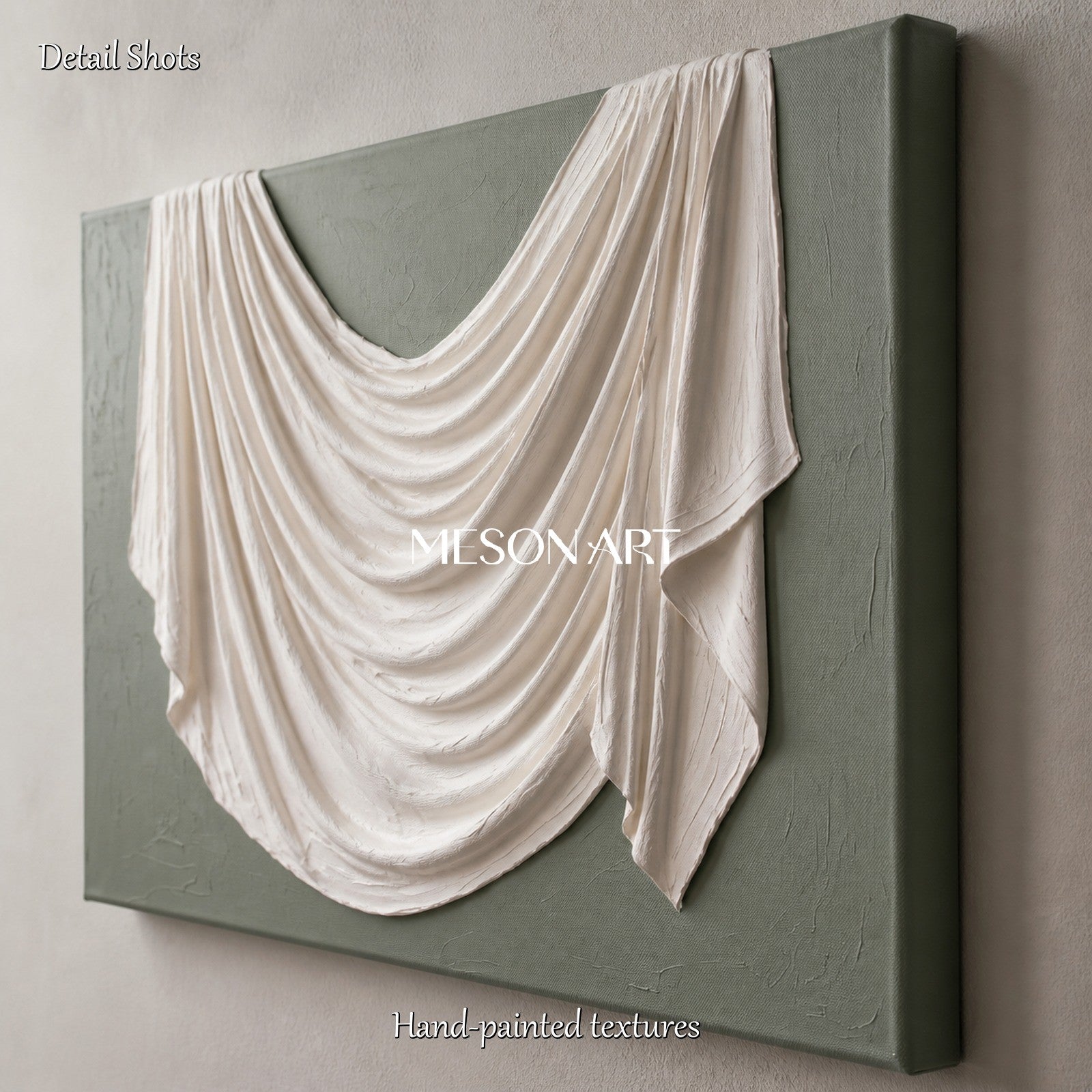 White And Green Organic Modern 3D Textured Sculptural Wall Art Rectangular Original Artist Hand Painted By Mesonart