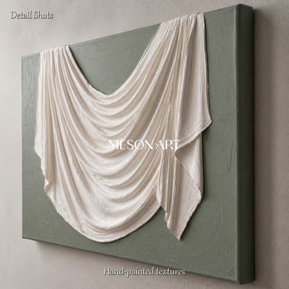 White And Green Organic Modern 3D Textured Sculptural Wall Art Rectangular Original Artist Hand Painted By Mesonart