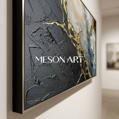 Luxury Plaster Abstract Painting With Gold Veins For Art Deco Living Room Entryway Decor