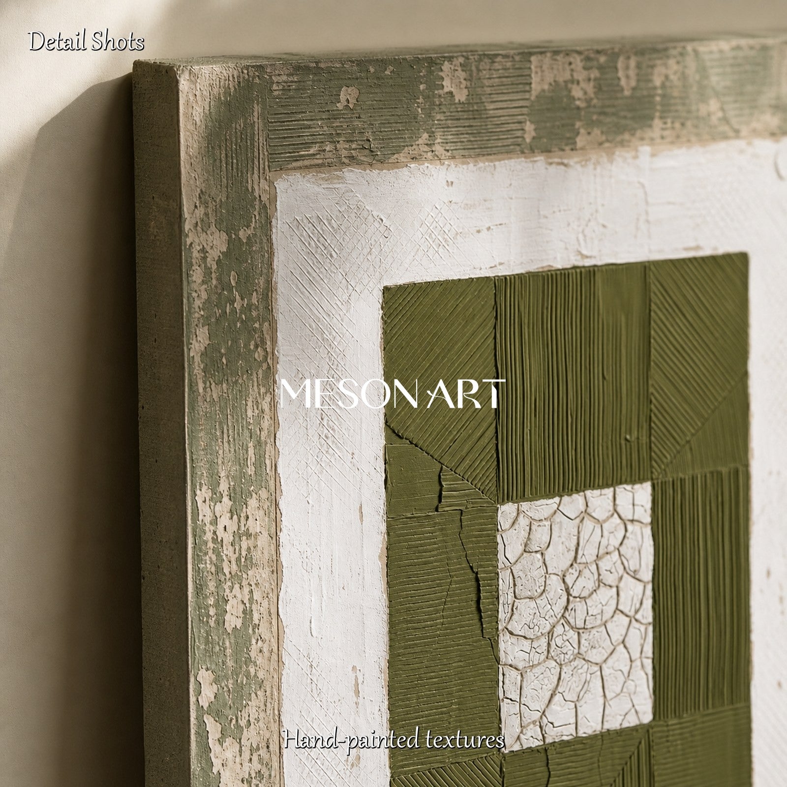 Green Abstract Wall Art With Textured Relief For Modern Living Room Decor