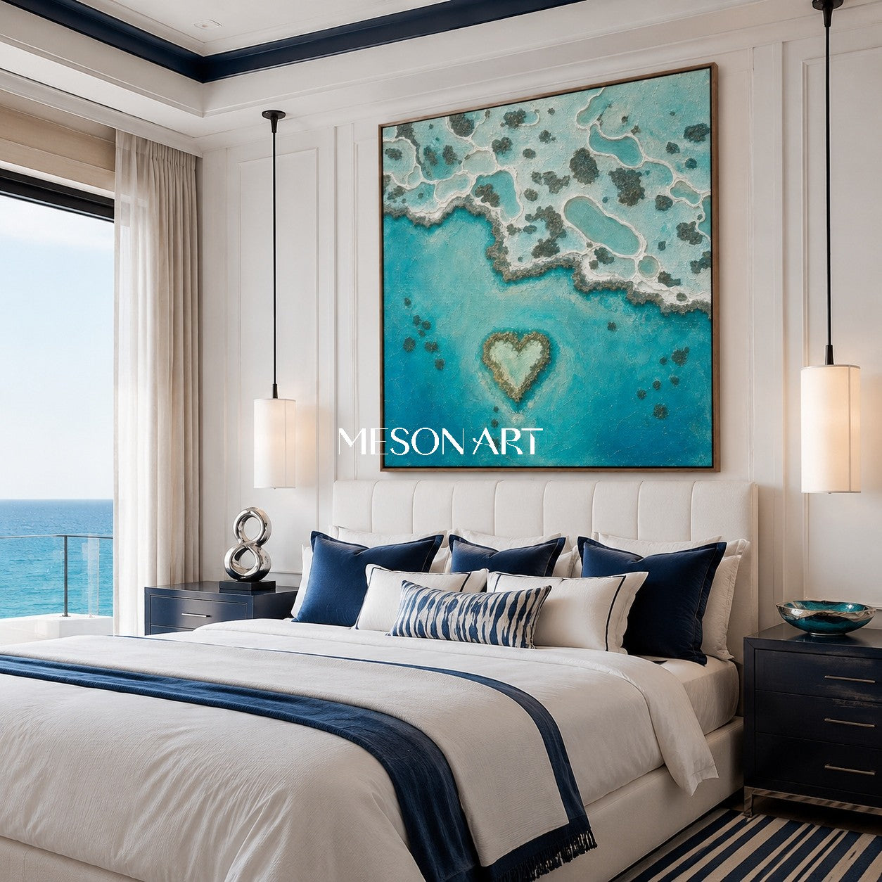 Turquoise Heart Lagoon Abstract Ocean Art For Romantic Bedroom Decor