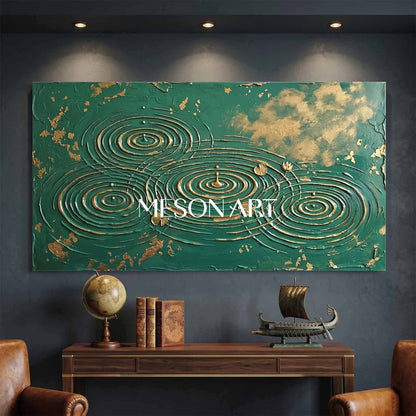 Emerald Green Gold Leaf Abstract Wall Art For Modern Living Room Decor With Textured Relief Finish
