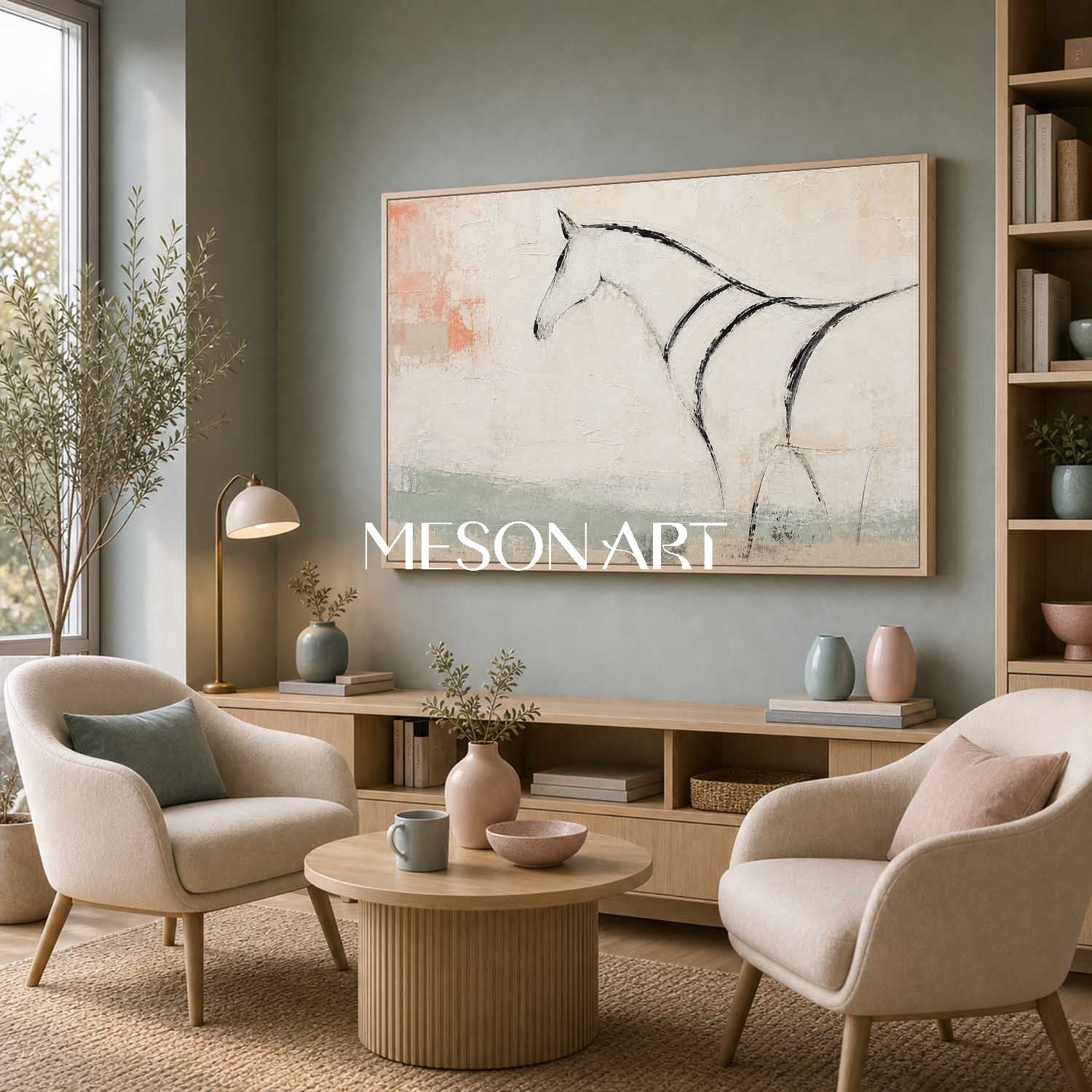 Minimalist Horse Painting Abstract Animal Wall Art For Modern Living Room And Home Office Decor