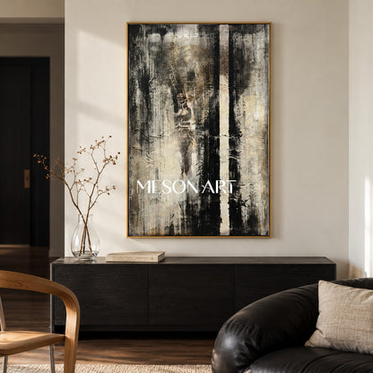 Black And White Abstract Painting Original Artist Hand Painted Mixed Media Textured Canvas Wall Art For Living Room By Mesonart
