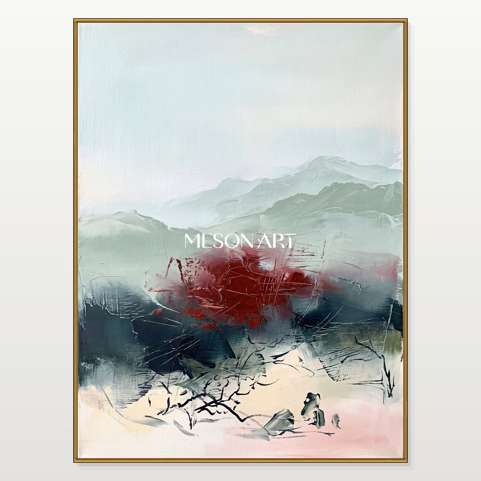 Red And Gray Abstract Landscape Painting Modern Rectangular Wall Art Original Artist By Mesonart