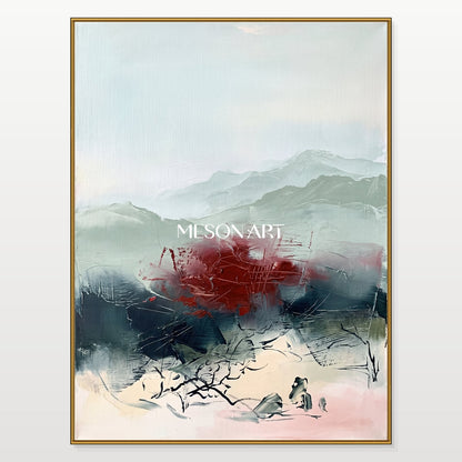 Red And Gray Abstract Landscape Painting Modern Rectangular Wall Art Original Artist By Mesonart