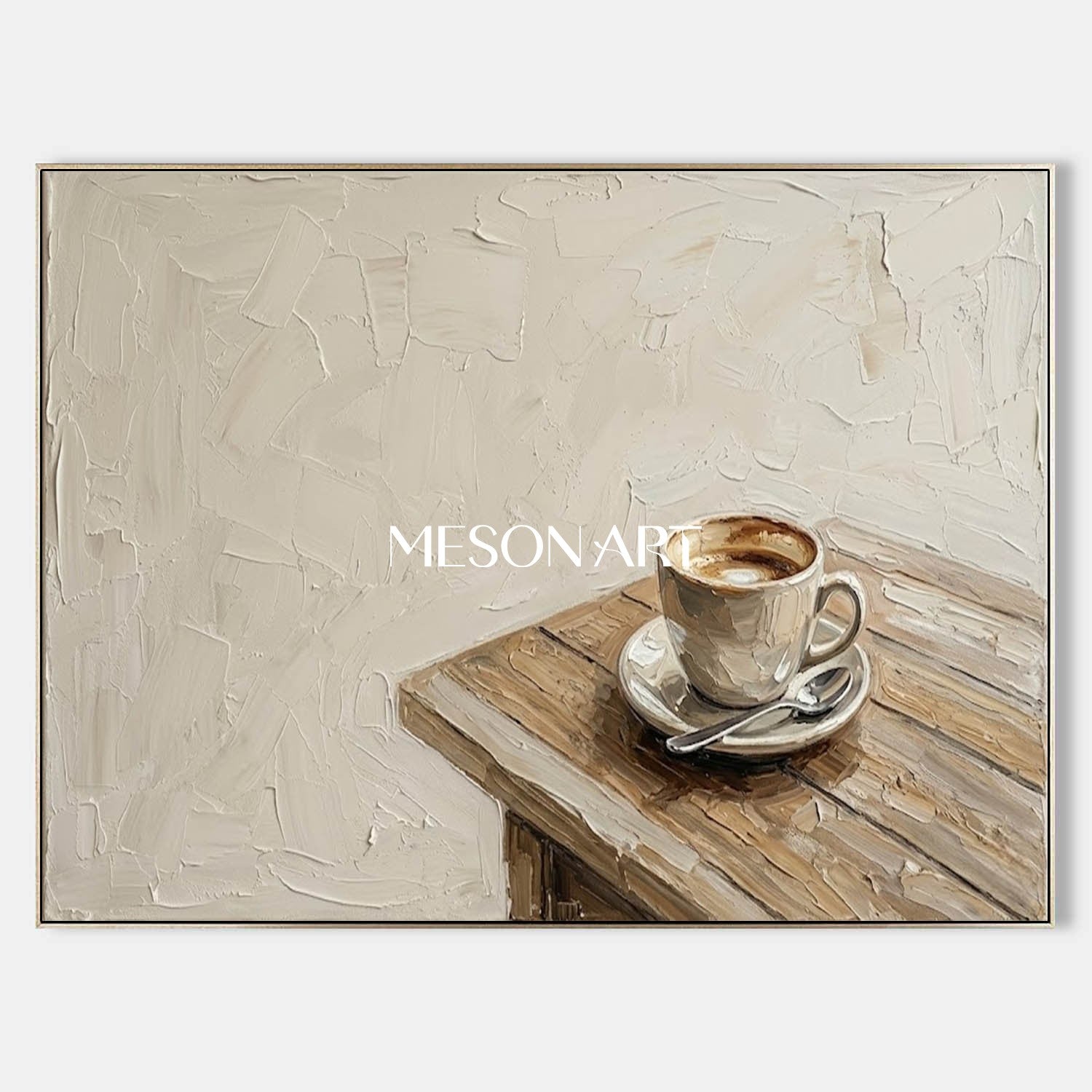 Minimalist Coffee Painting Beige Textured Wall Art For Kitchen And Dining Room Decor