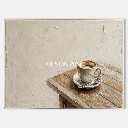 Minimalist Coffee Painting Beige Textured Wall Art For Kitchen And Dining Room Decor