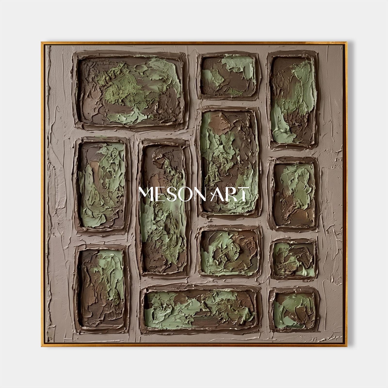 Minimalist Green Brown Textured Relief Art For Modern Living Room Decor