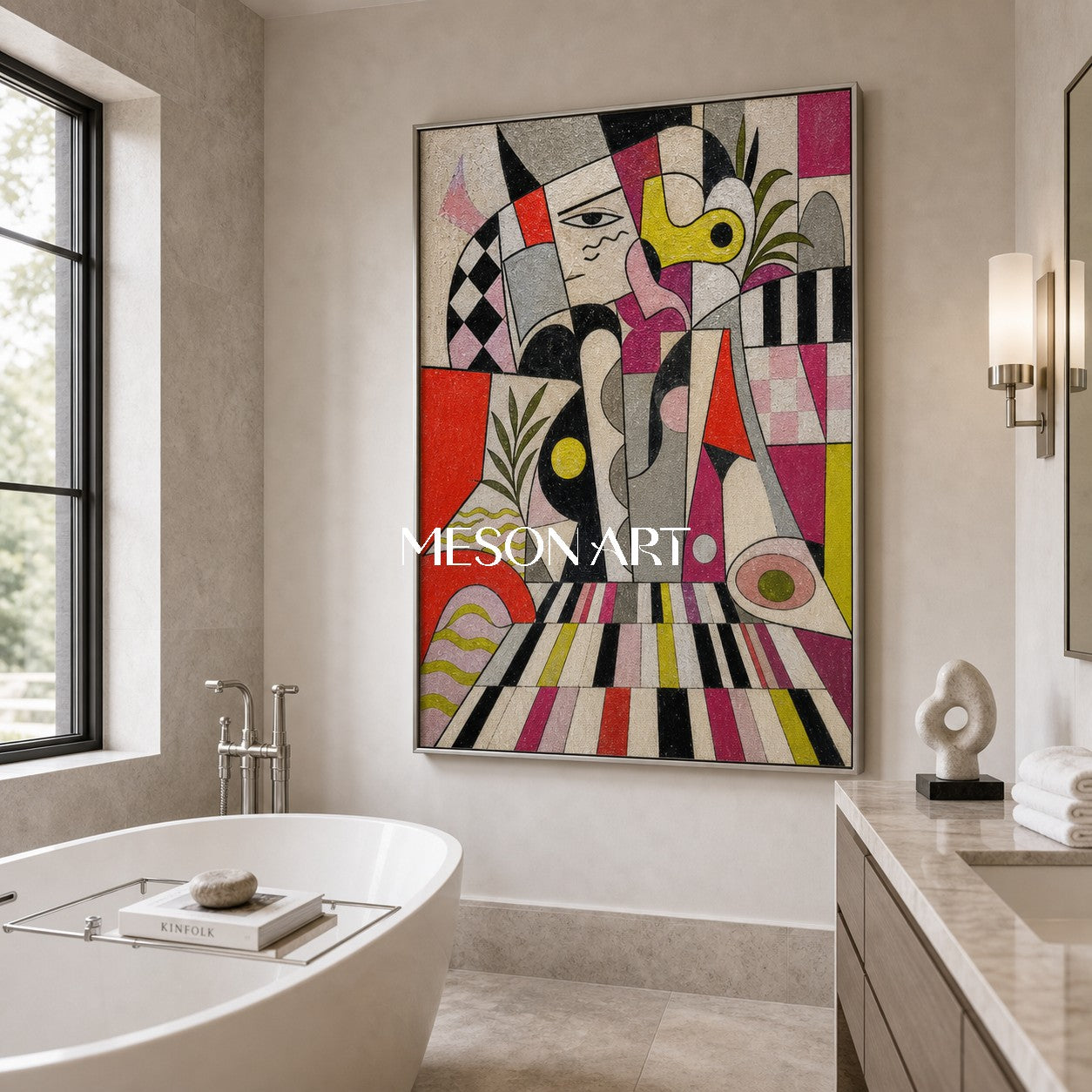 Modern Cubist Portrait Art With Pop Flair For Chic Living Spaces