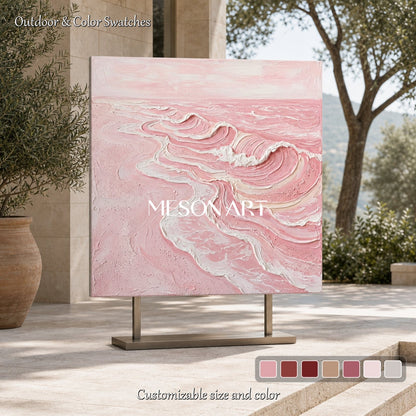 Pink Ocean Wave Wall Art With Textured Relief For Modern Home Decor