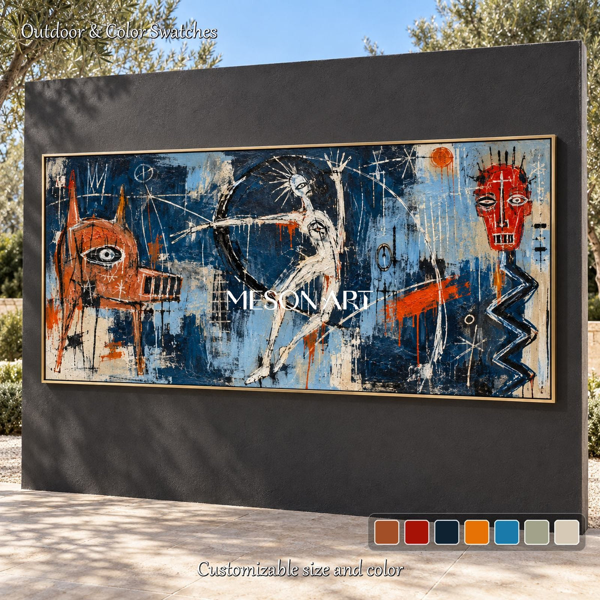 Blue And Red Abstract Graffiti Painting Original Artist Hand Painted Urban Wall Art Panoramic By Mesonart