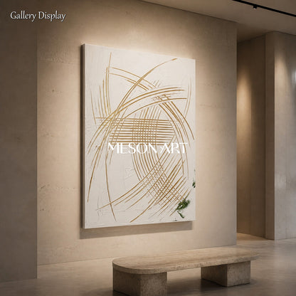 White And Gold Abstract Expressionism Painting Rectangular Wall Art For Living Room Original Artist Inspired Art By Mesonart