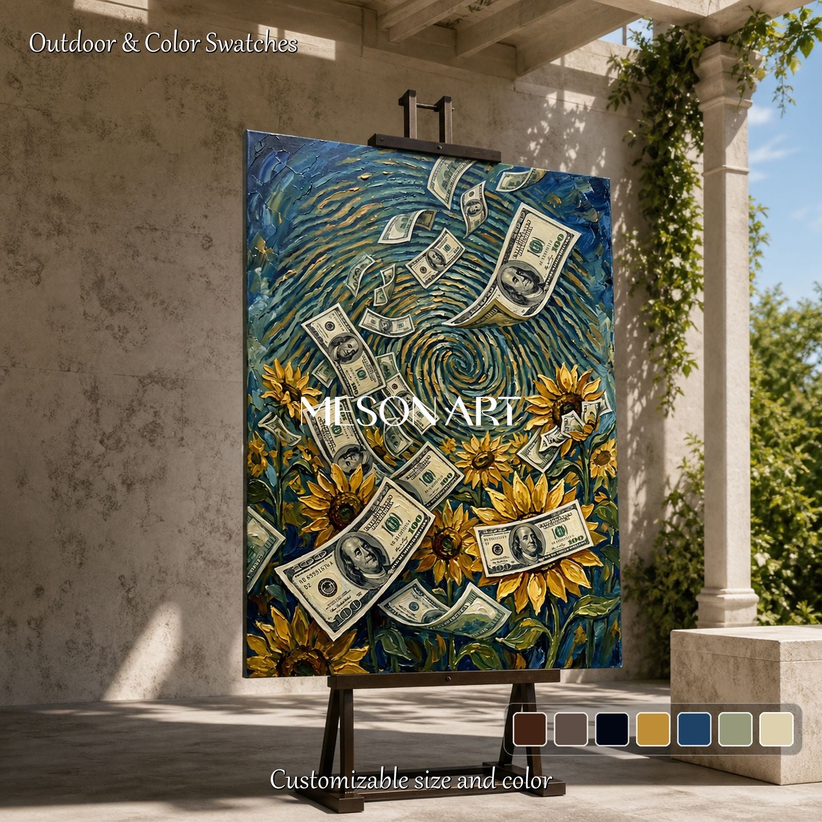 Blue And Yellow Surrealism Money Art Rectangular Wall Decor For Living Room Original Artist By Mesonart