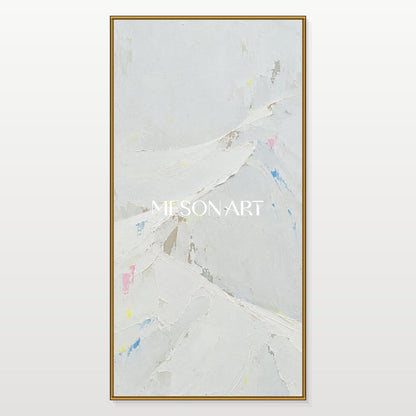 لوحة تجريدية باللونين الأبيض والرمادي: منظر طبيعي عصري عضوي، فن الرسم بسكين الألوان من Mesonart
