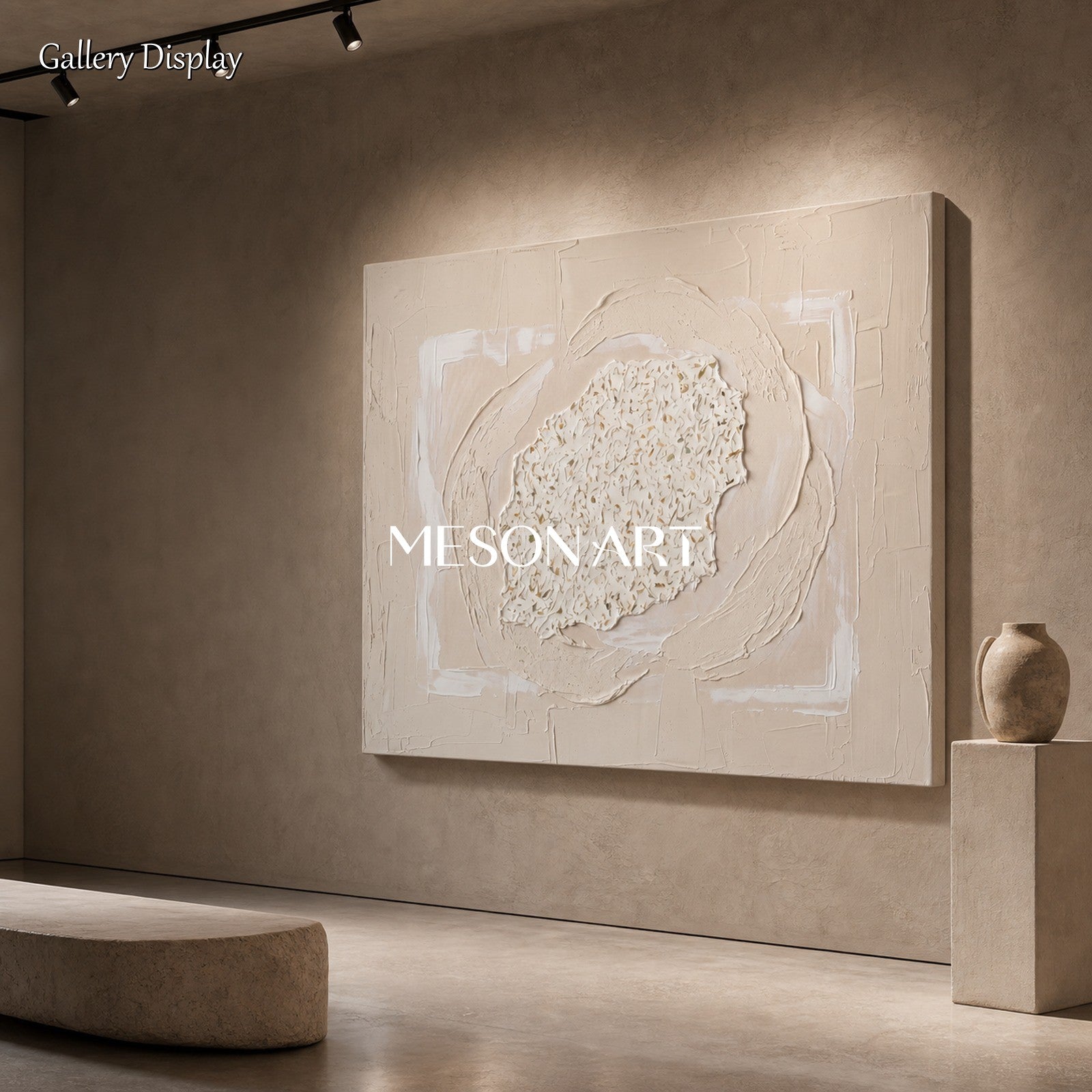 Minimalist Beige Textured Relief Art For Modern Living Room Decor