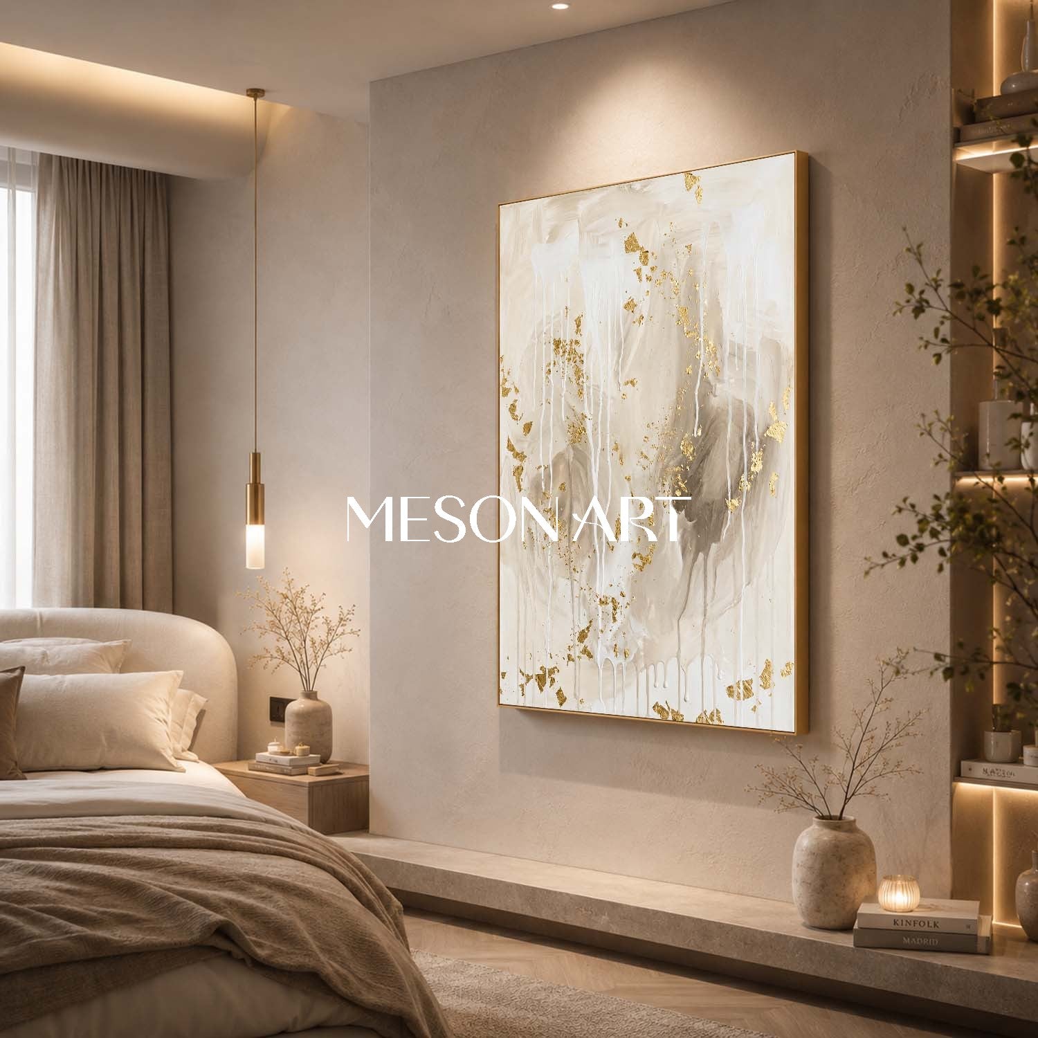 Luxury Gold Leaf Abstract Painting With Beige Tones For Modern Home Decor