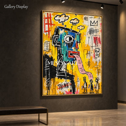 Yellow And Black Abstract Graffiti Painting Original Artist Street Art Rectangular Wall Decor By Mesonart