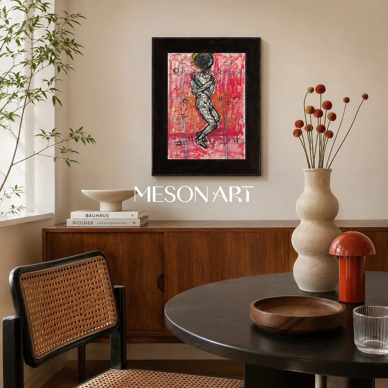 Red And Black Figurative Portrait Painting Contemporary Art Rectangular Wall Decor For Living Room By Mesonart