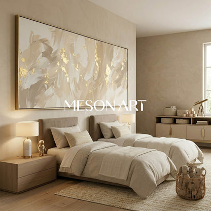 Luxury Minimalist Abstract Art With Gold Leaf Accents For Modern Living Room Decor